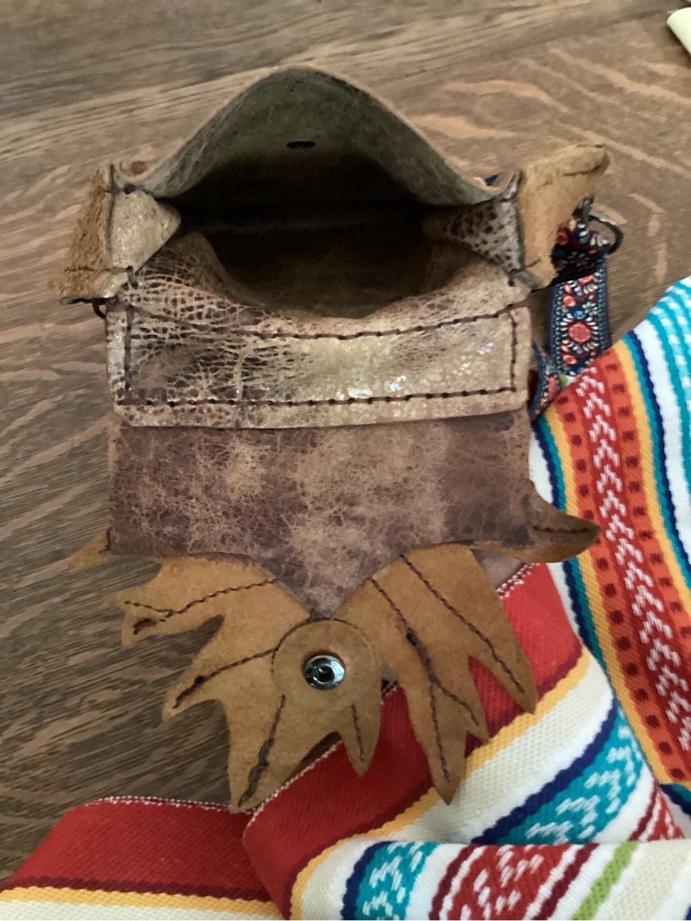Boho Leather Fringe Crossbody with Leaf Applique - Brown - Picture 5 of 9